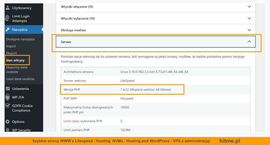 wersja php wordpress