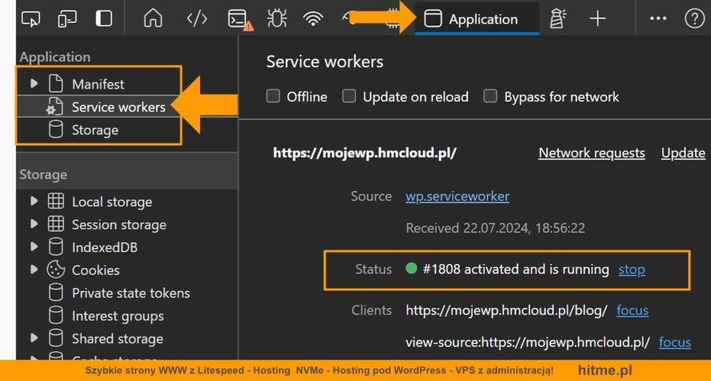 sprawdzić wp service worker pwa