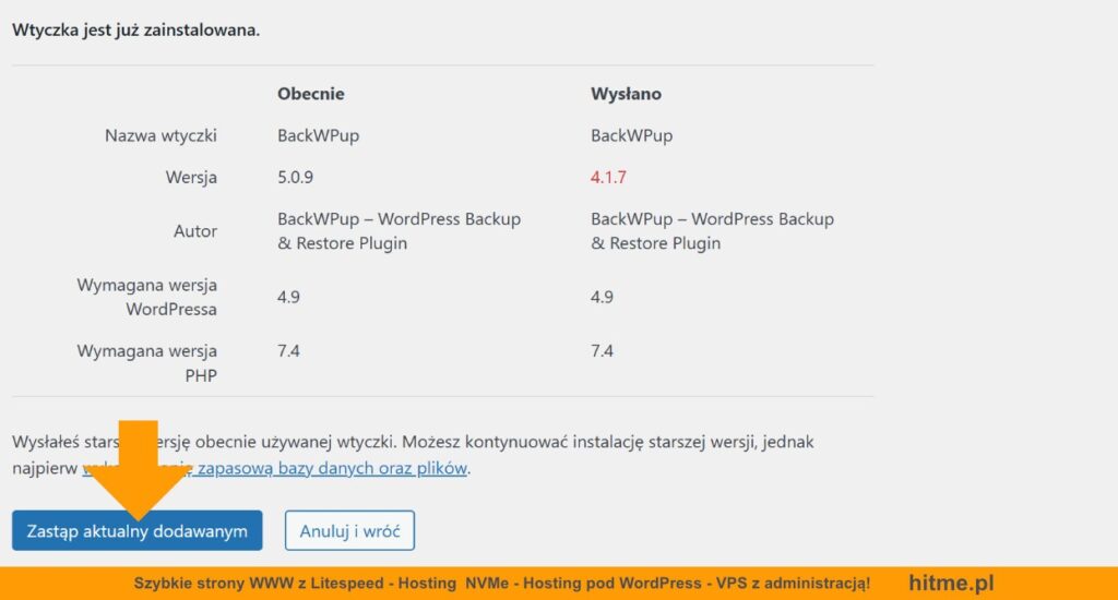 backwpup downgrade