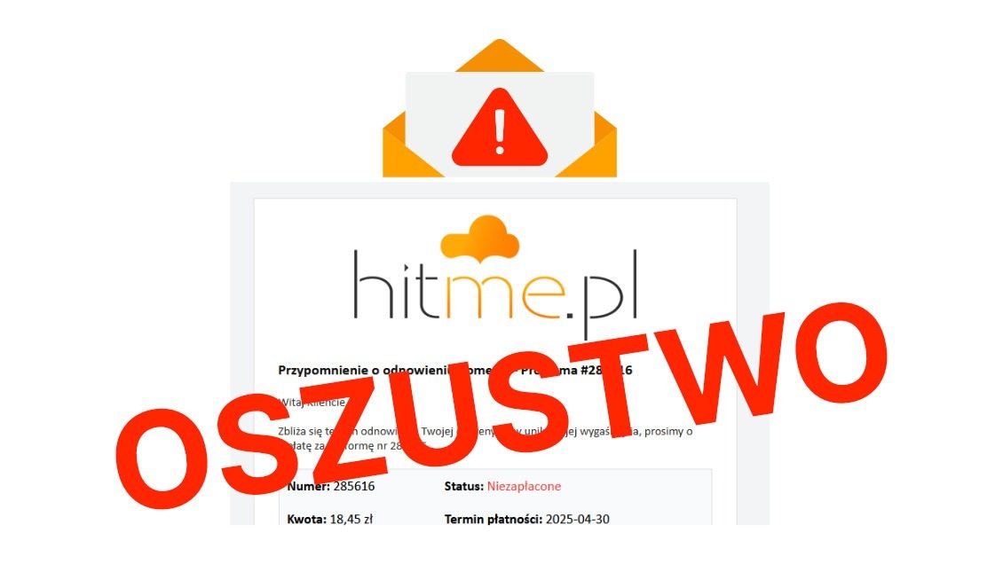 Obrazek dla Uwaga: kampania phishingowa podszywająca się pod HitMe.pl