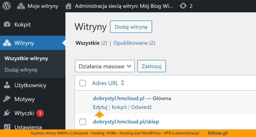 lista witryn multisite