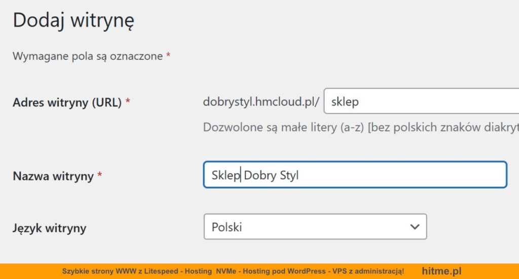 dodaj witrynę multisite