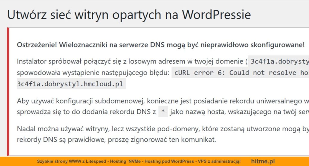 wordpress subdomeny błąd