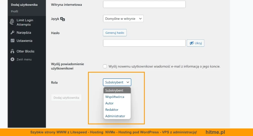 wordpress rola nowy uzytkownik