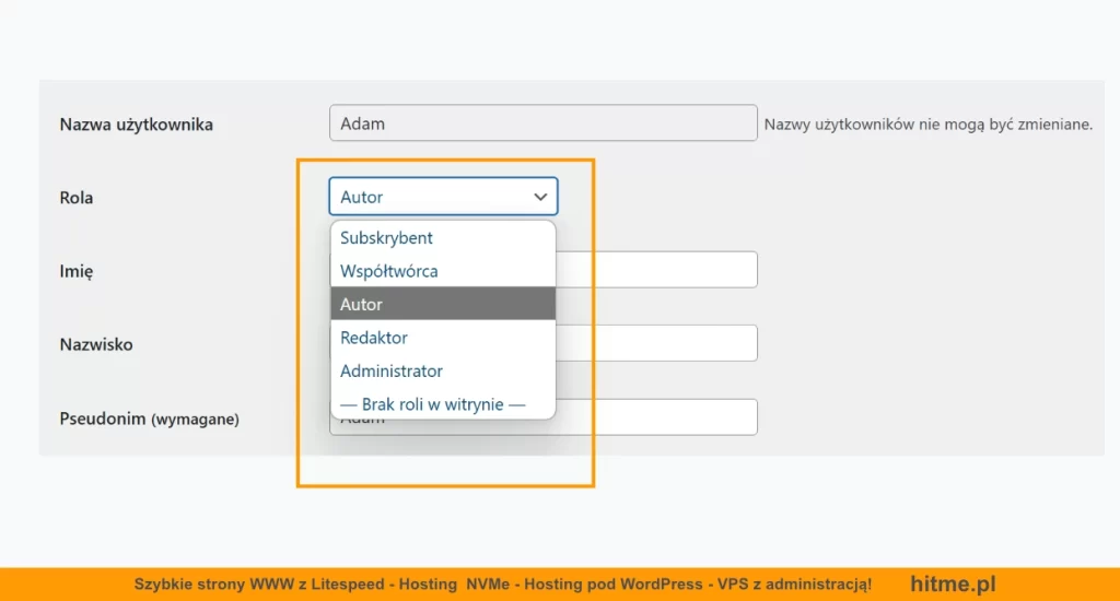 wordpress rola zmiana