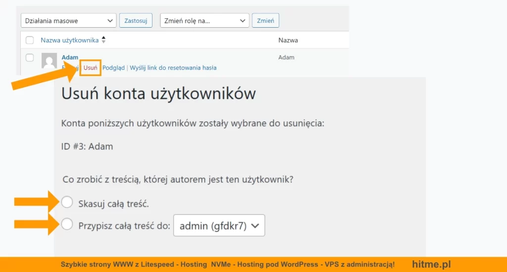wordpress role usuwanie uzytkownika