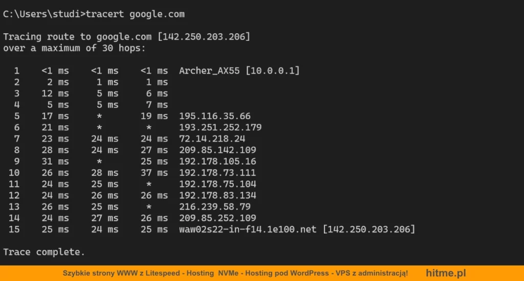 traceroute tracert przyklad windows
